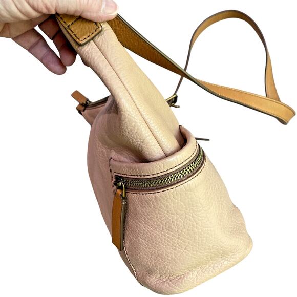 FOSSIL EMERSON Purse Blush Rose & Tan Leather Crossbody Bag Zips Pockets Boho - Picture 4 of 10